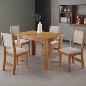 Conjunto Mesa de Jantar Retangular Palace Mel 4 Cadeiras Sol Linho Bege