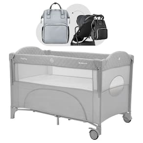 Berço Cercado Milk Way Grey / Cinza E Bolsa Maternidade Luxo Siena - Kikka Boo