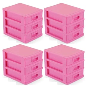 Kit 4 Gaveteiro Organizador De Mesa 3 Gavetas Textura Rosa