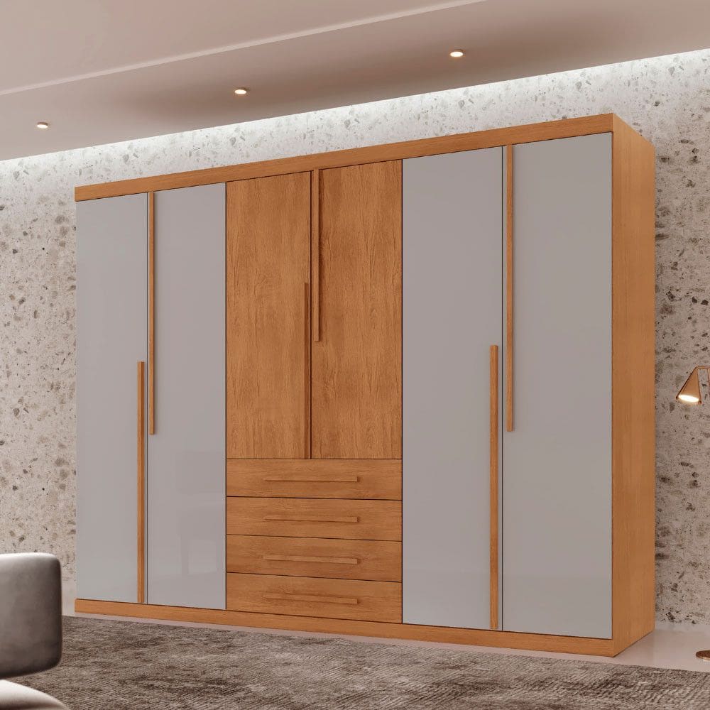 Guarda Roupa Casal Matteo 100 MDF 6 Portas e 4 Gavetas Moderna Mobília