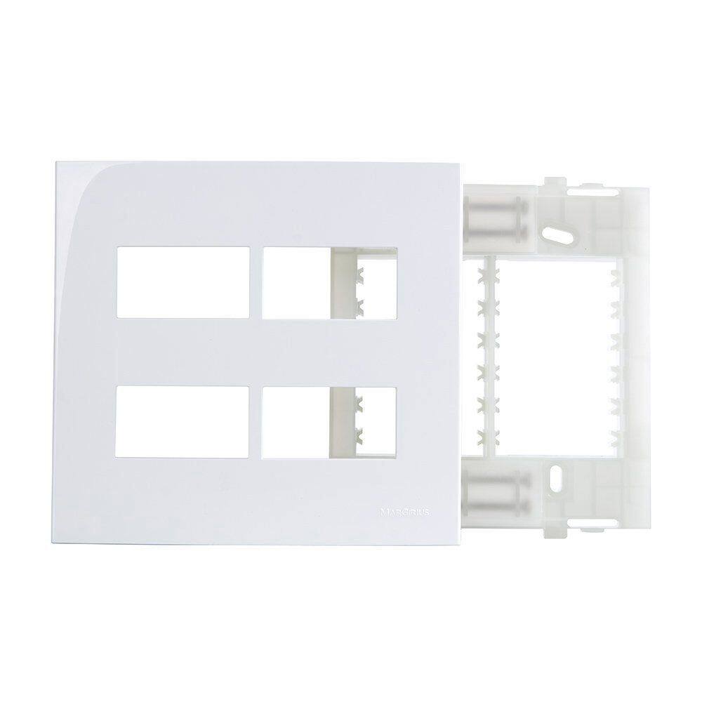 Placa com Suporte MarGirius Sleek 4x4 para 4 Módulos Horizontais Distanciados Branca