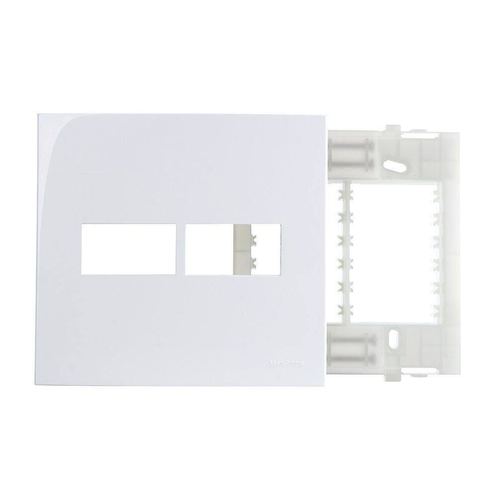 Placa com Suporte MarGirius Sleek 4x4 para 2 Módulos Horizontais Branca