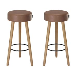 Kit 02 Banquetas Altas Dallas Assento Redondo Com Apoio Para Pés - Café - EdeCasaMoveis