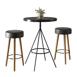 Mesa Bistrô Alta Detroit e 02 Banquetas Dallas Assento Redondo - Preta - EdeCasaMóveis