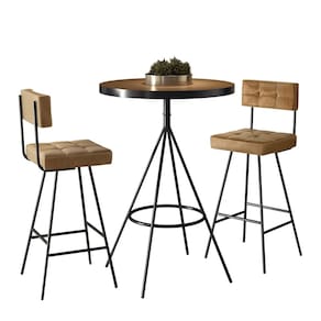 Mesa Bistrô Alta Detroit e 02 Banquetas Creveland Assento Quadrado Com Encosto-Amarula - EdeCasaMóveis