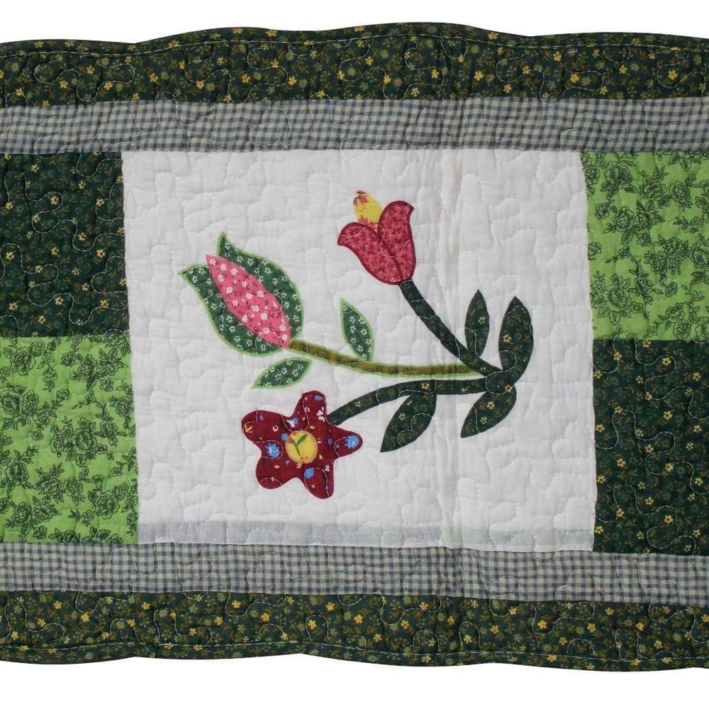 Tapete Patchwork Verde Flores Coloridas 100% Algodão 2,40m x 41cm