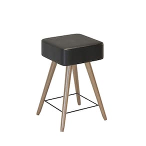 Banco Arezzo 50cm Assento Quadrado em Couríssimo e Pés de Madeira Preto - EdeCasaMoveis