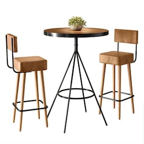 Mesa Bistrô Alta Detroit e 02 Banquetas Montreuil Assento Quadrado Com Encosto -Amarula - EdeCasaMóveis