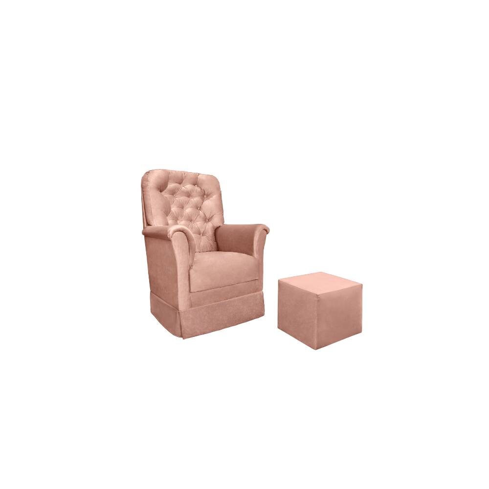 Poltrona Amamentação Balanço Agatha c/Puff Reto Veludo Rose - Montanaris Decor