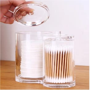 Pote Duplo Organizador Para Algodão em Disco e Cotonete de Acrílico - Jolitex Mek - Transparente