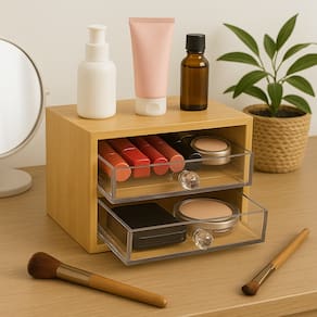 Caixa Organizadora de Bambu com Gavetas de Acrílico - Jolitex MEK - 2 Gavetas