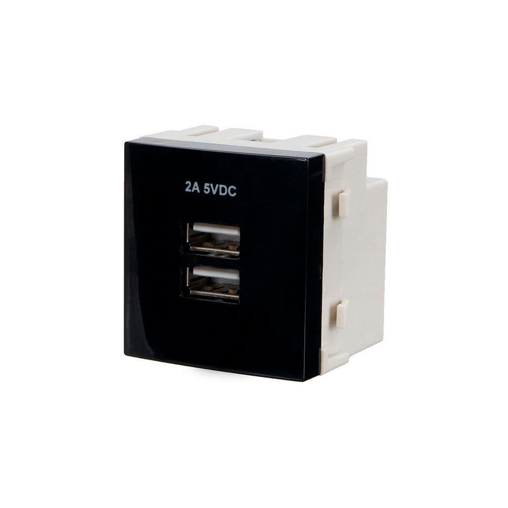 Módulo Tomada Duplo Carregador USB-A MarGirius Sleek 2A 10W Preto Ebony