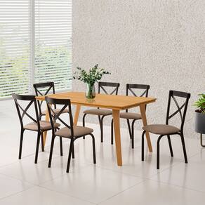 Mesa Sala de Jantar em Madeira Maciça Millena 160x80 com 6 Cadeiras Karen Preta - Imbuia