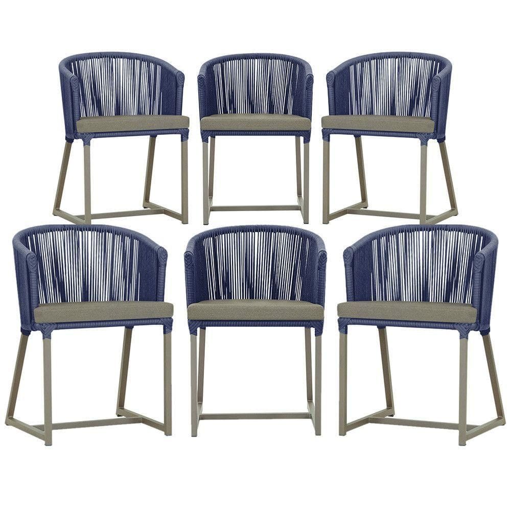 6 Cadeiras De Jantar Noronha Fendi Corda Náutica E8 Trama Azul