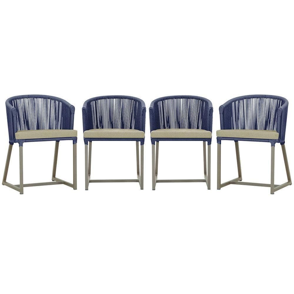4 Cadeiras De Jantar Noronha Fendi Corda Náutica E7 Trama Azul