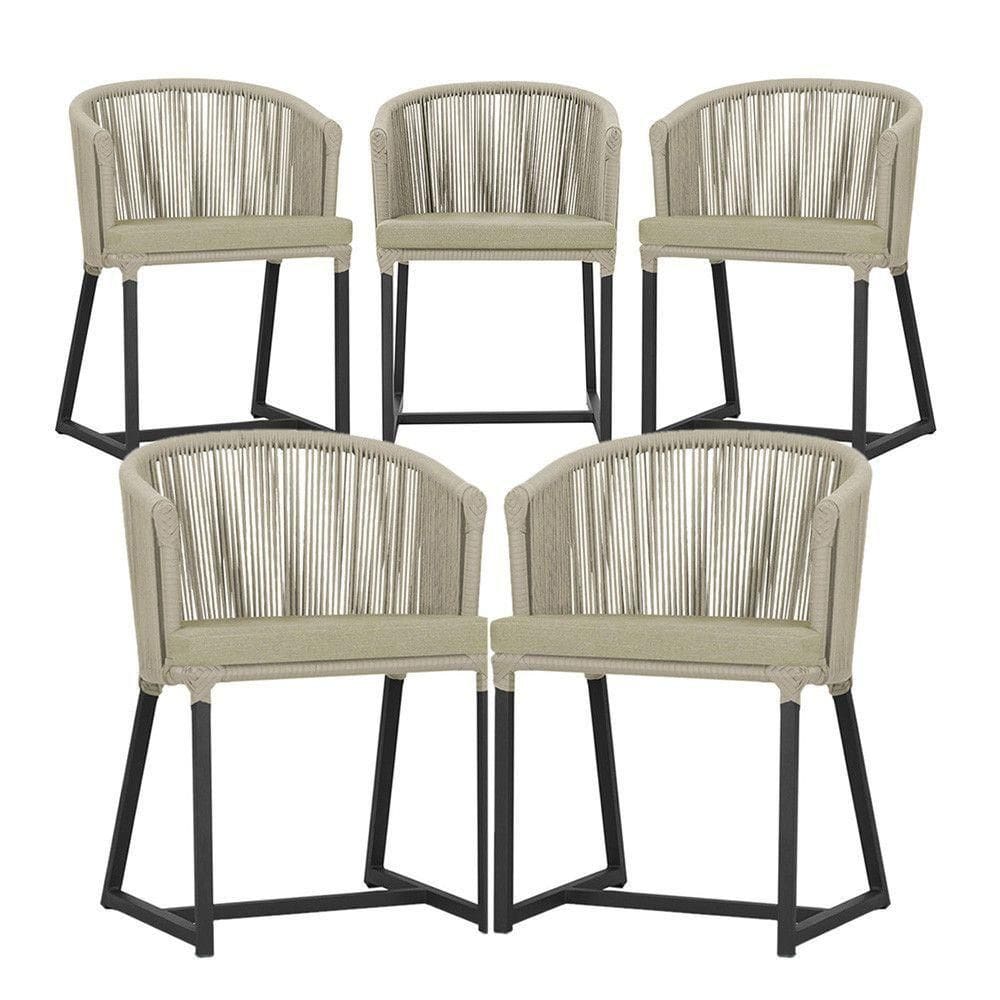 5 Cadeiras De Jantar Noronha Preta Corda Náutica E7 Trama Rami