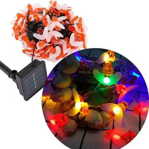 Grinalda Pisca Cordão Solar 20 Leds Colorido Abelhas De 5m