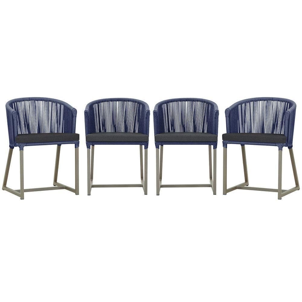 4 Cadeiras De Jantar Noronha Fendi Corda Náutica E11 Trama Azul