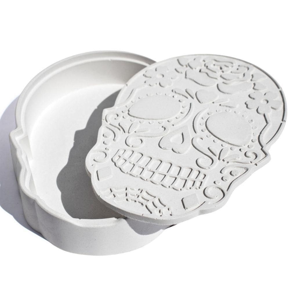 Porta Objetos Decorativo Caveira 17cm Em Cimento Artesanal Branco