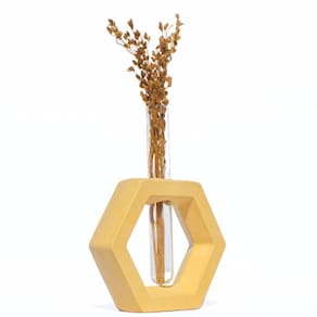Vaso Decorativo Solitário Hexa 16,5cm Artesanal Em Cimento Amarelo