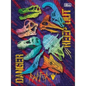 Caderno Universitário Raptor Tilibra Capa Dura Brochura - 48 Folhas Danger Keep Out Ossos