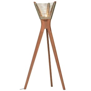 Luminária Moza Ozki 145 Cm (altura) Madeira Eucalipto Amêndoa Corda Redonda Prata