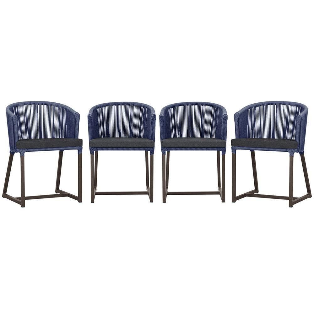 4 Cadeiras De Jantar Noronha Marrom Corda Náutica E11 Trama Azul