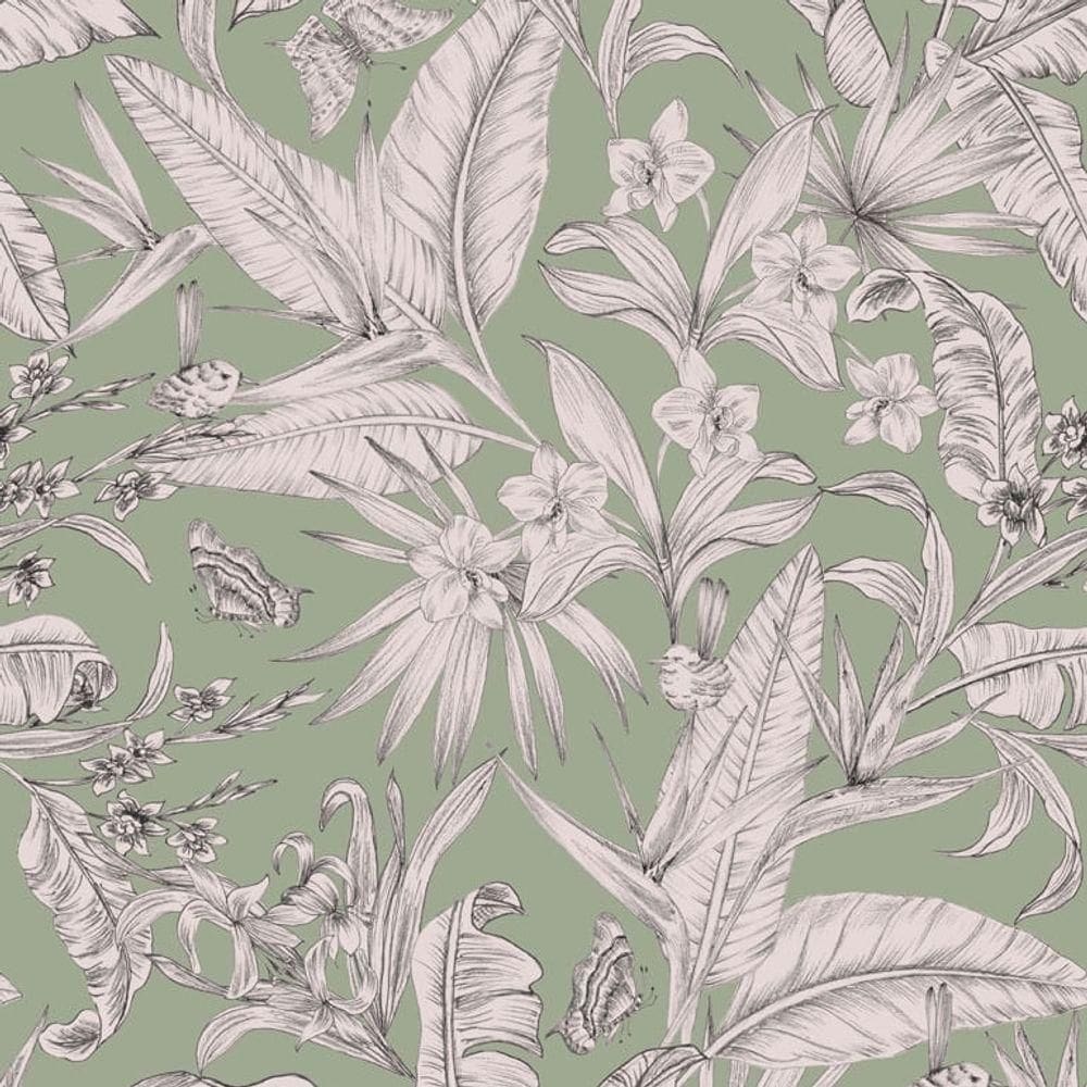 Papel De Parede Botânica Hf Folhagem Verde 81512