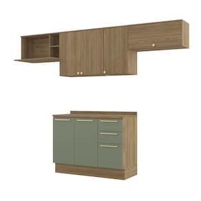 Cozinha Completa 4 Peças com Armário e Balcão Kappesberg Botânic 280cm Nogueira/Verde Oliva - CB907