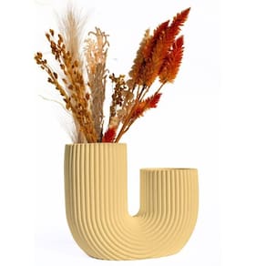 Vaso Decorativo Duplo Joana Artesanal 15cm Em Cimento Artesanal Amarelo