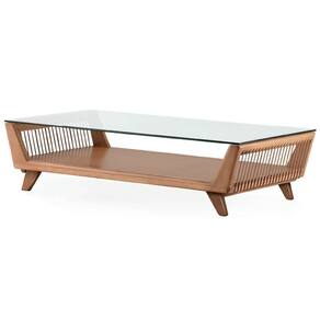 Mesa De Centro Odara Ozki 120 Cm Madeira Eucalipto Cedro Corda Redonda Canela E Tampo De Vidro