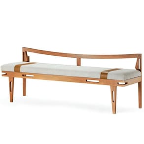 Banco Los Madeira Ozki 151 Cm Madeira Eucalipto Cedro Tecido Cinza