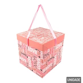 Caixa de Presente de Papel 22cm Love Rosa com Laço - Tudo em Caixa