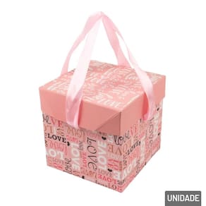Caixa de Presente de Papel 10cm Love Rosa com Laços - Tudo em Caixa