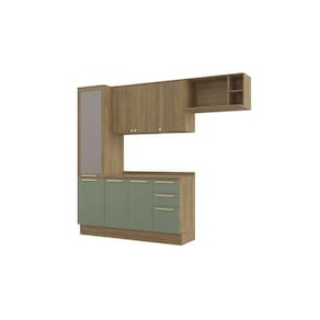 Cozinha Completa 4 Peças com Armário e Balcão Kappesberg Botânic 250cm Nogueira/Verde Oliva - CB908