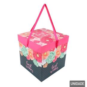 Caixa de Presente de Papel 22cm Rosas com Laço - Tudo em Caixa