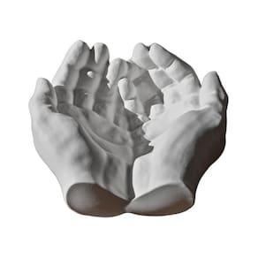 Porta Objetos Decorativo Mãos 15,5cm Em Cimento Artesanal Cinza