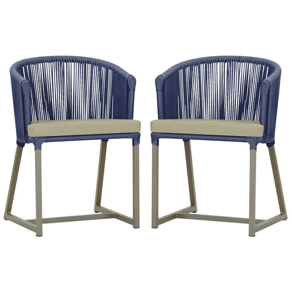 2 Cadeiras De Jantar Noronha Fendi Corda Náutica E7 Trama Azul