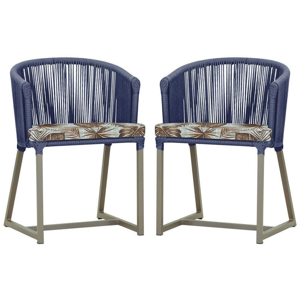 2 Cadeiras De Jantar Noronha Fendi Corda Náutica E6 Trama Azul