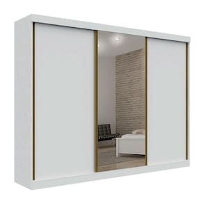 Guarda Roupa Casal Com Espelho 3 Portas 6 Gavetas branco Leifer Móveis