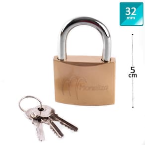 Cadeado 32mm com 2 Chaves Bronze - Tudo em Caixa