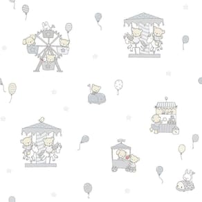 Papel De Parede Lullaby Carrossel Cinza 2203 - Rolo 10m X 0,53m
