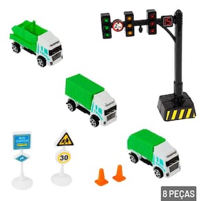 Caminhão Roda Livre Plástico 8 Pçs Reciclagem - Tudo em Caixa