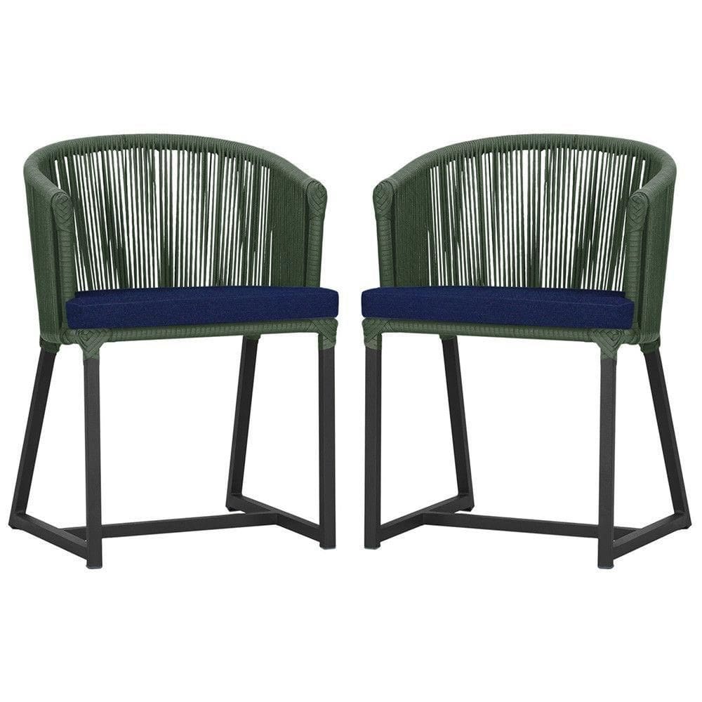 2 Cadeiras De Jantar Noronha Preta Corda Náutica E10 Trama Verde