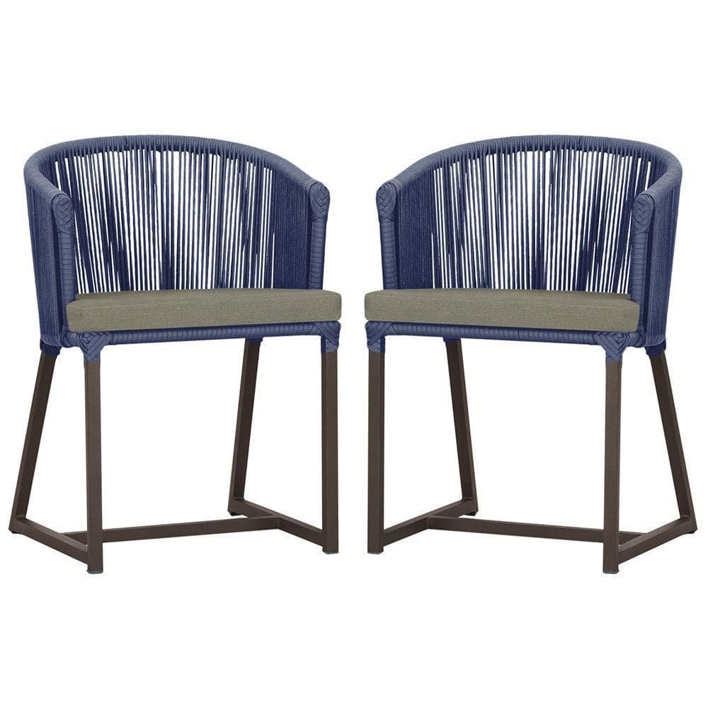 2 Cadeiras De Jantar Noronha Marrom Corda Náutica E8 Trama Azul