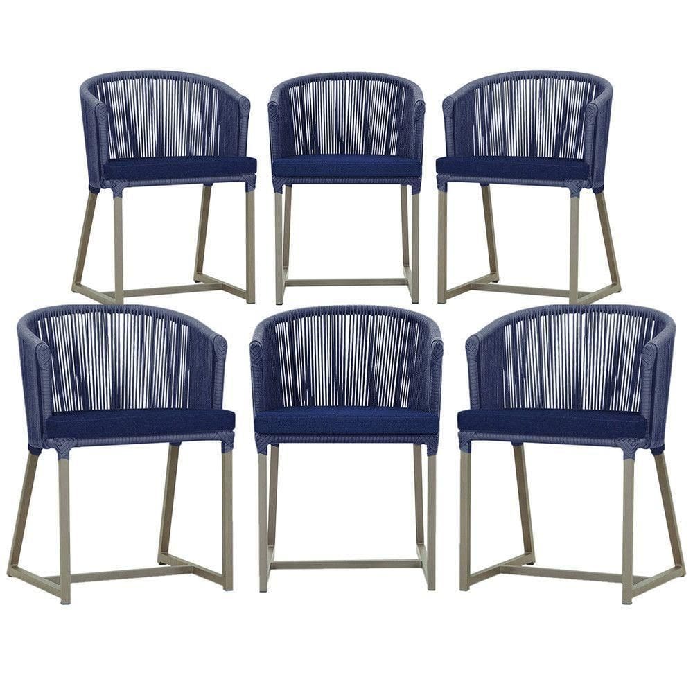 6 Cadeiras De Jantar Noronha Fendi Corda Náutica E10 Trama Azul