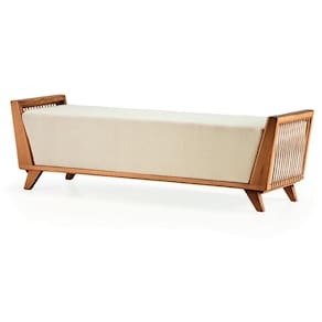 Banco Odara Ozki 160 Cm Madeira Eucalipto Cedro Tecido Bege Corda Redonda Rami