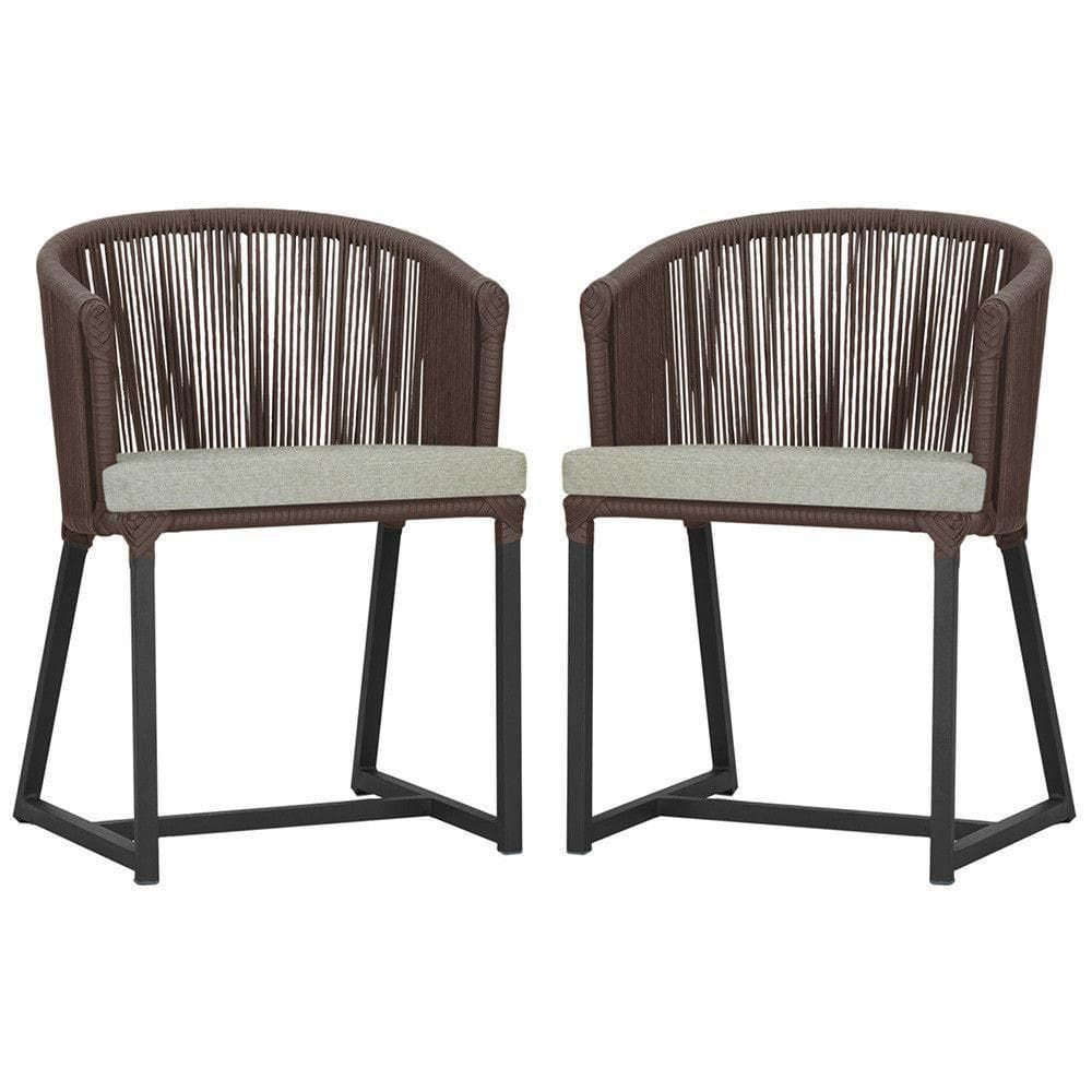 2 Cadeiras De Jantar Noronha Preta Corda Náutica E3 Trama Marrom