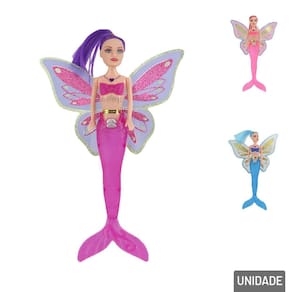 Boneca Sereia com Asas e LUZ - Tudo em Caixa