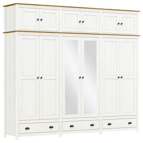 Guarda Roupa 12p 3g Espelho Madeira Maciça 261 Cm 9134 Branco Freijo Milani Store